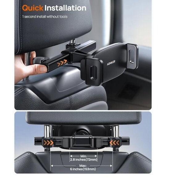 AOMIKER BACKSEAT TABLET HOLDER- ADJUSTABLE ARM- BLACK - TRAVEL ESSENTIAL-NIB - Picture 3 of 11